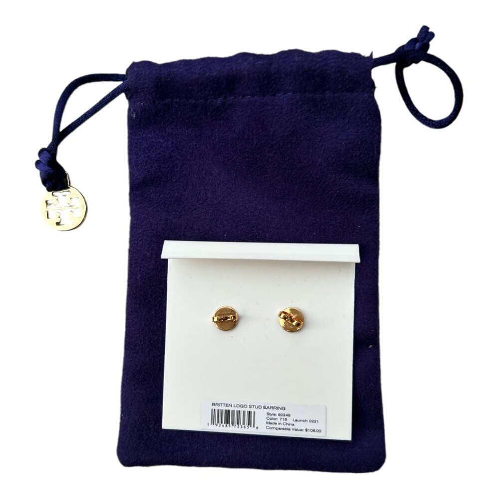 NWT Tory Burch Gold Britten Logo Stud Earrings - Picture 5 of 5